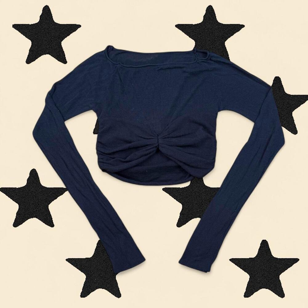 ★Black Twist Front Crop Top – Long Sleeve Balletcore Off Shoulder Top★